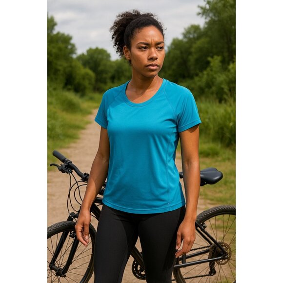 L.L. Bean Women’s XL Blue Short Sleeve Activewear T-Shirt Running Hiking Pocket - Picture 1 of 5
